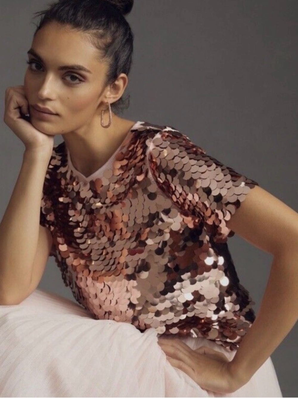 Eva Franco sequined t-shirt from Anthropologie  Rose Gold SequinTop